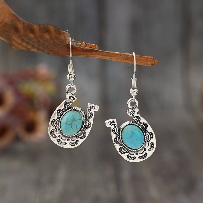 WESTERN HORSESHOE NATURAL STONE DROP EARRINGS | 40E436