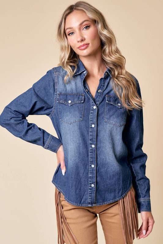 SIT3800A WESTERN DK WASH SNAP BUTTONS LIGHT DENIM SHIRT