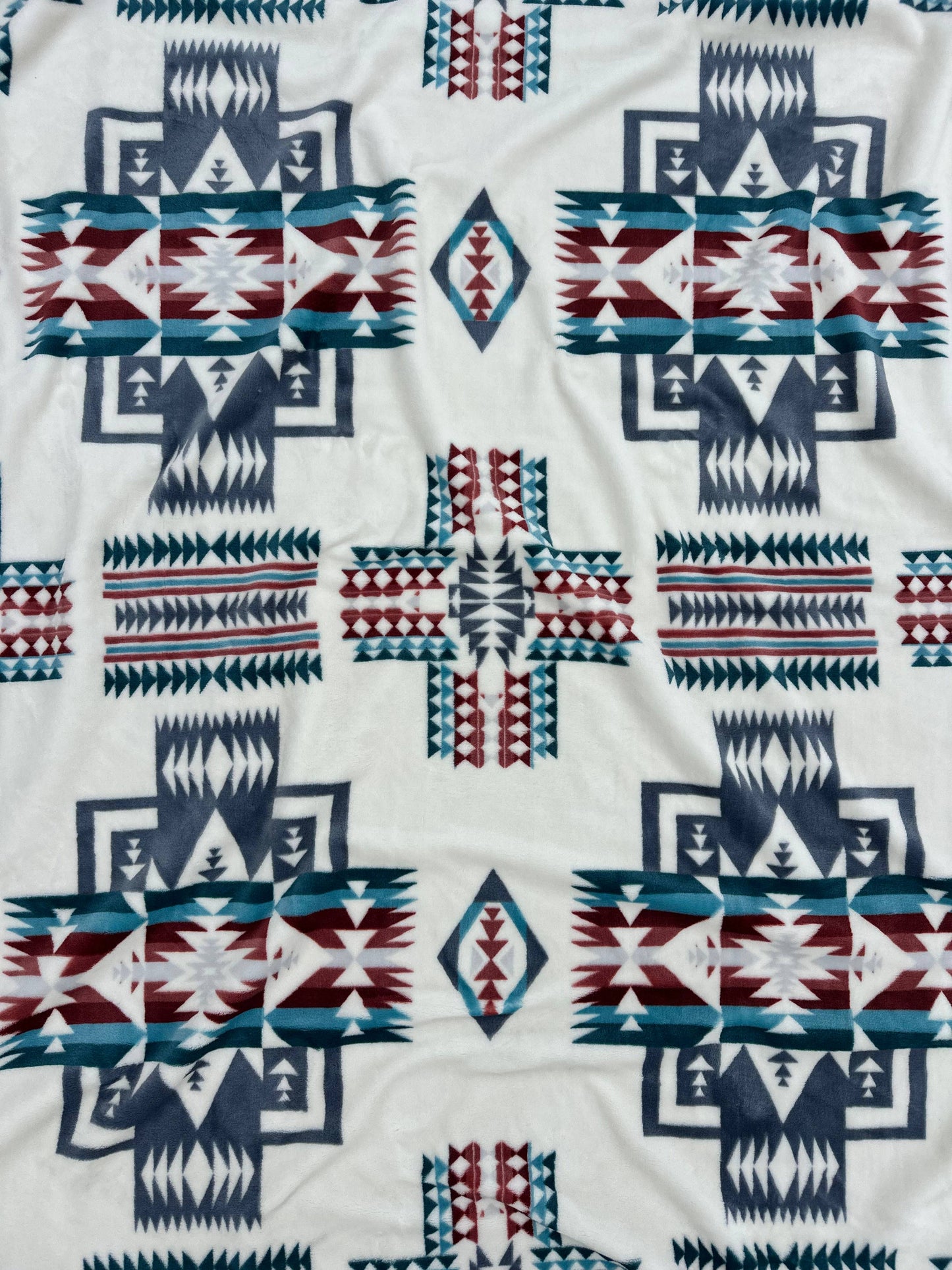 White & Blue Southwest Aztec King Size Super Plush Blanket