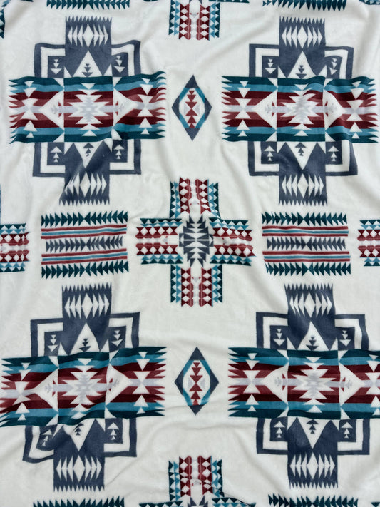 White & Blue Southwest Aztec King Size Super Plush Blanket