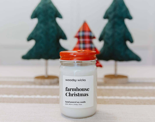Farmhouse Christmas Candle 100% Soy Wax Wood or Cotton Wick