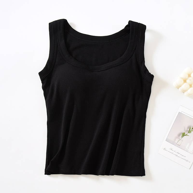 Semi sweetheart built-in bra rib knit basic tank top