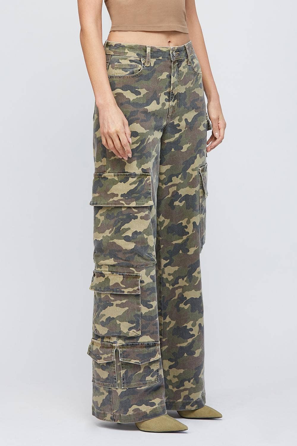 Camo High Rise Cargo 32" Inseam Wide leg