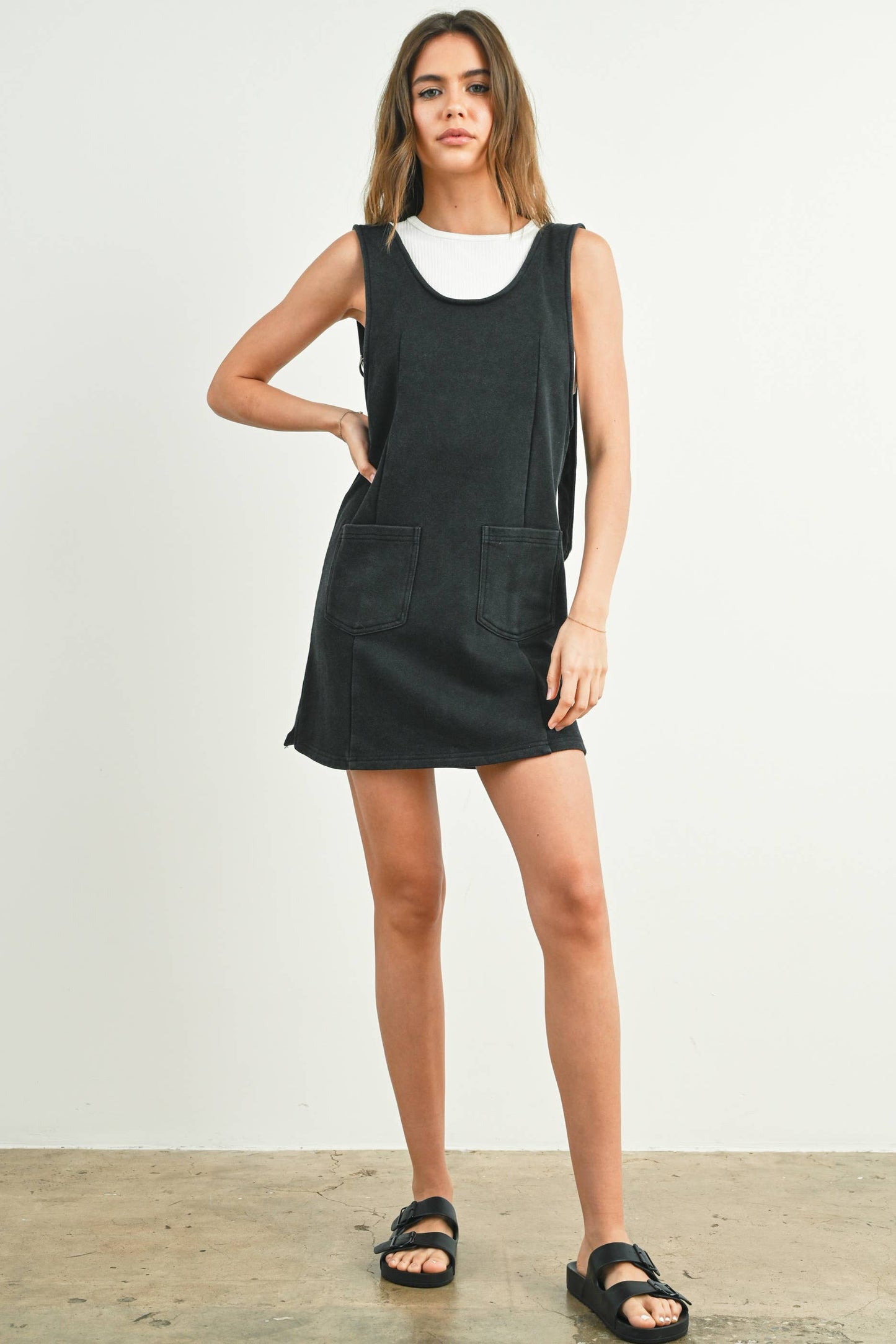 Washed French Terry Sleeveless Jumpsuit Dress -