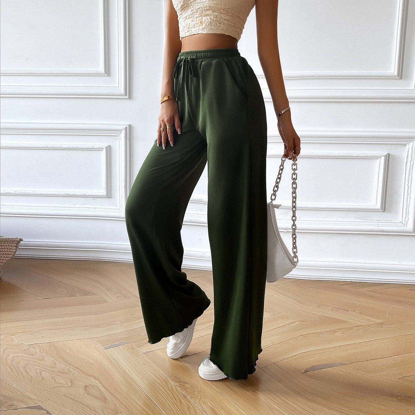Elastic Waistband Casual Wide Leg Pants