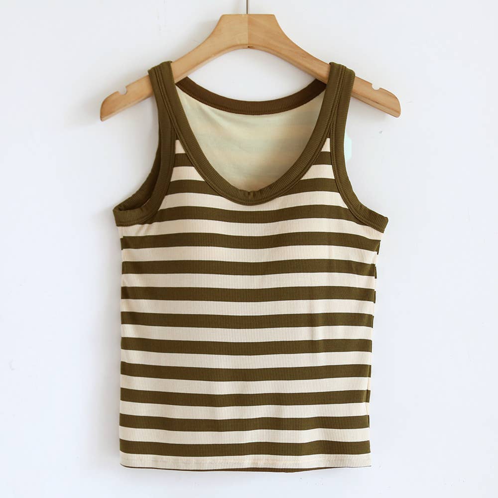 Contrast stripe scoop neck built-in bra tank top