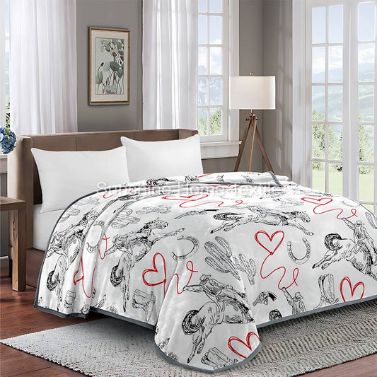 Black & White Cowboys King Size Super Soft Plush Blanket