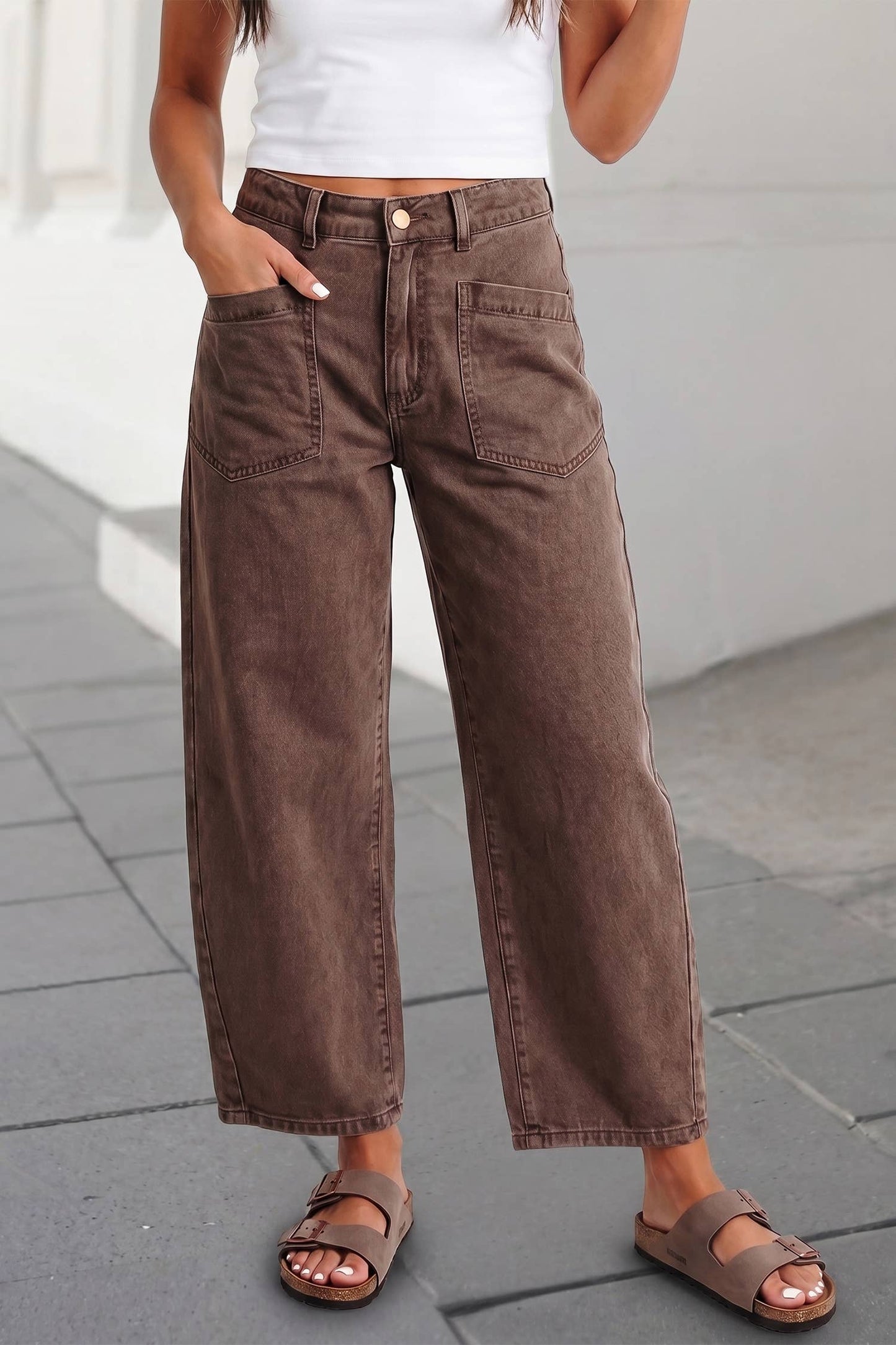 Solid Square Patch Pocket Barrel Jeans | US4-16
