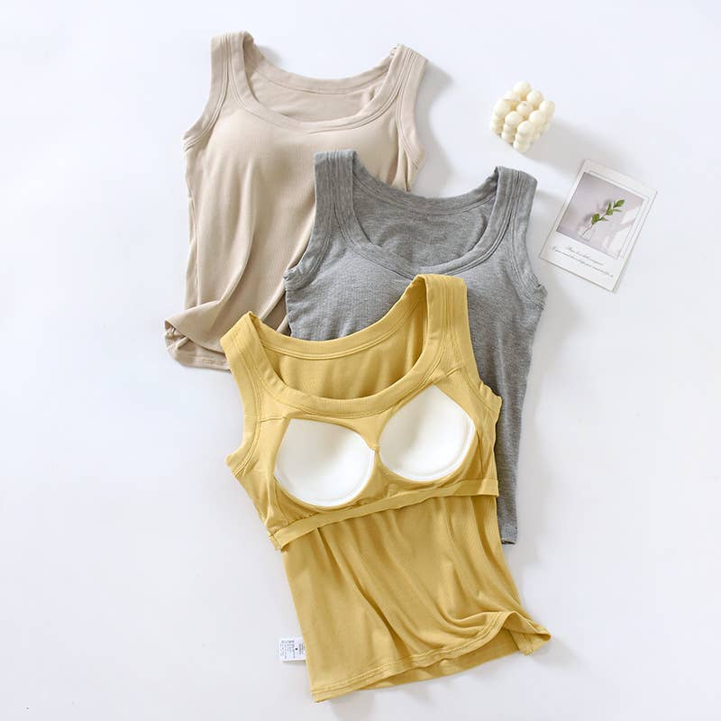 Semi sweetheart built-in bra rib knit basic tank top