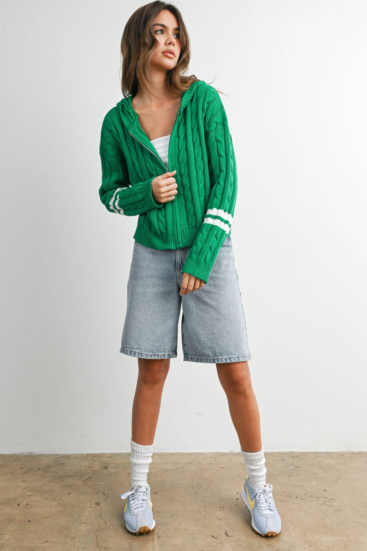 Cable Knit Zip-Up Hoodie Cardigan -