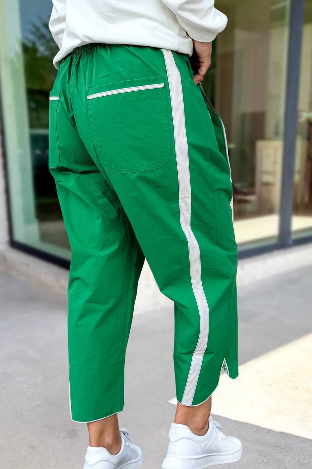 Stripe Smocked Waist Drawstring Cropped Pants | S-XL