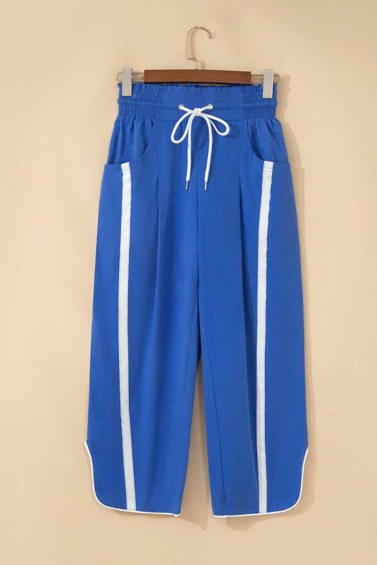 Stripe Smocked Waist Drawstring Cropped Pants | S-XL