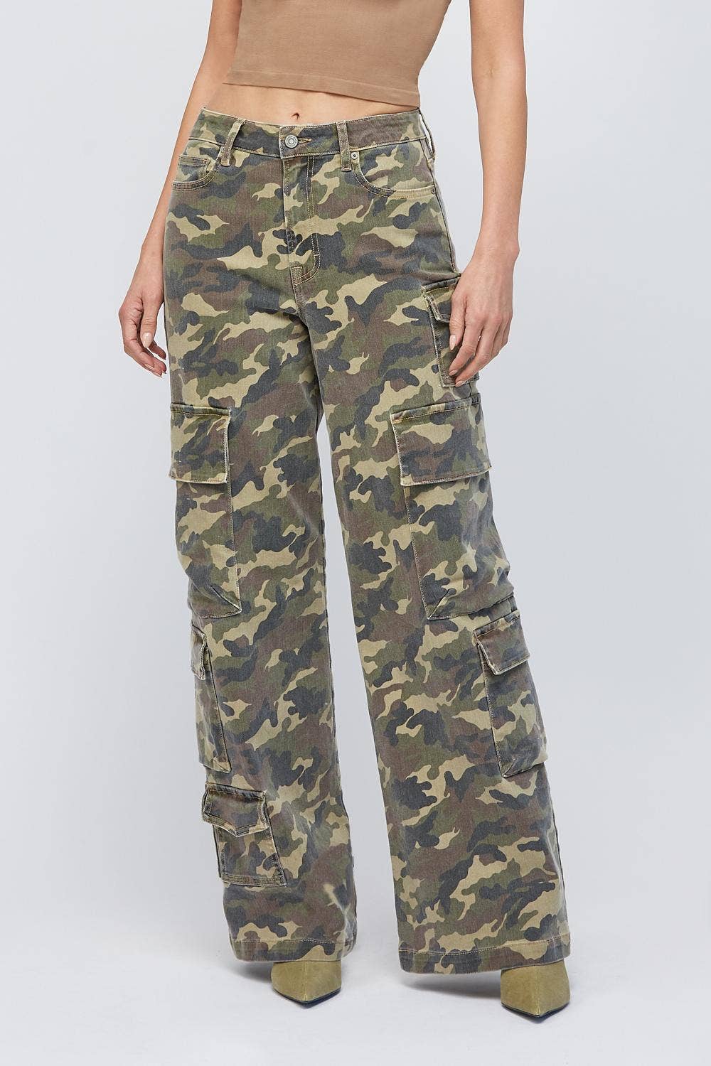Camo High Rise Cargo 32" Inseam Wide leg