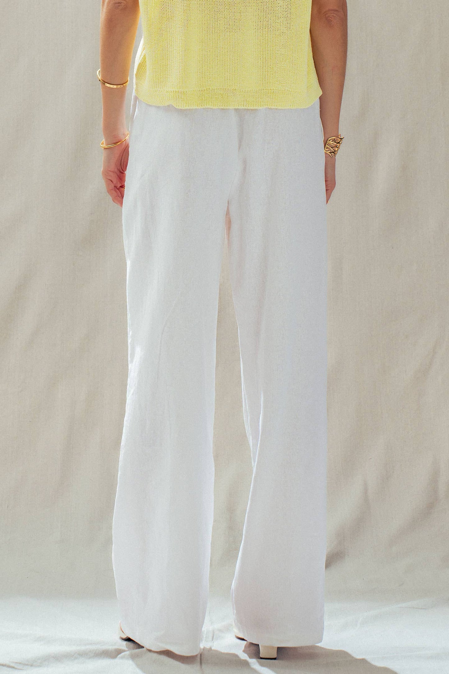 Linen Blend Wide Leg Pants Drawstring Waist