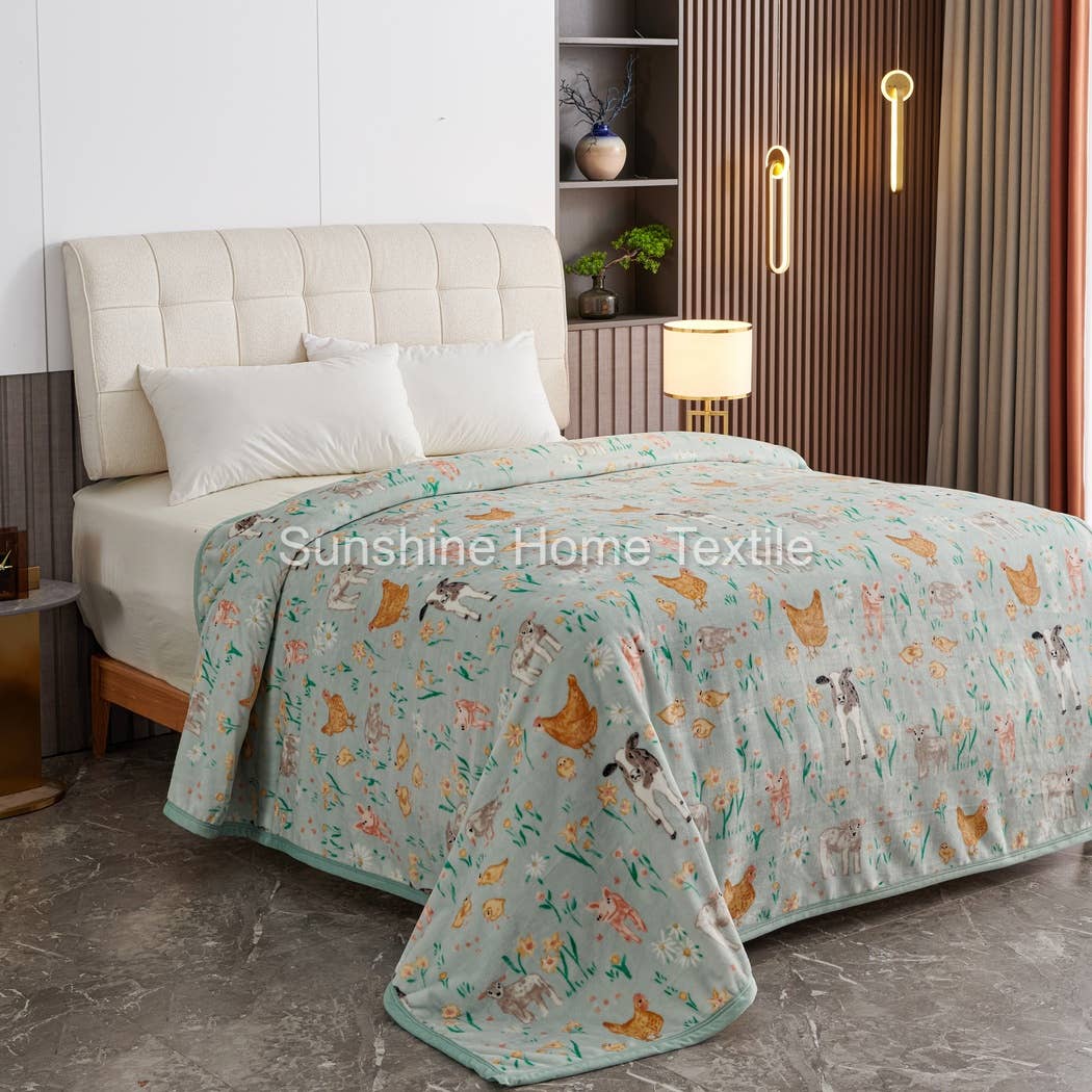 Turquoise Farm Friends King Size Super Soft Plush Blanket