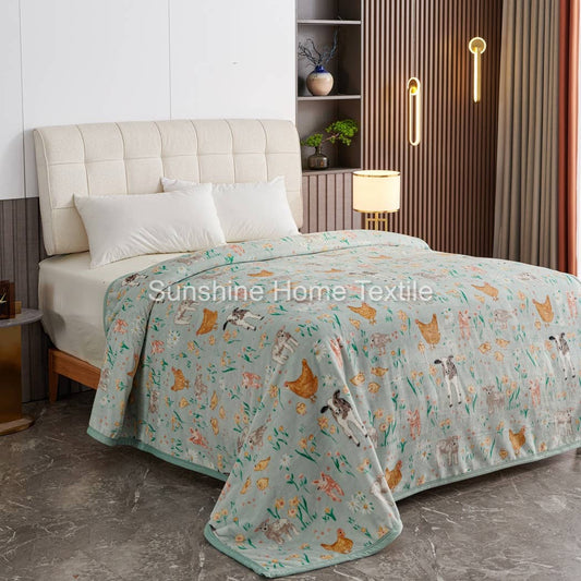 Turquoise Farm Friends King Size Super Soft Plush Blanket