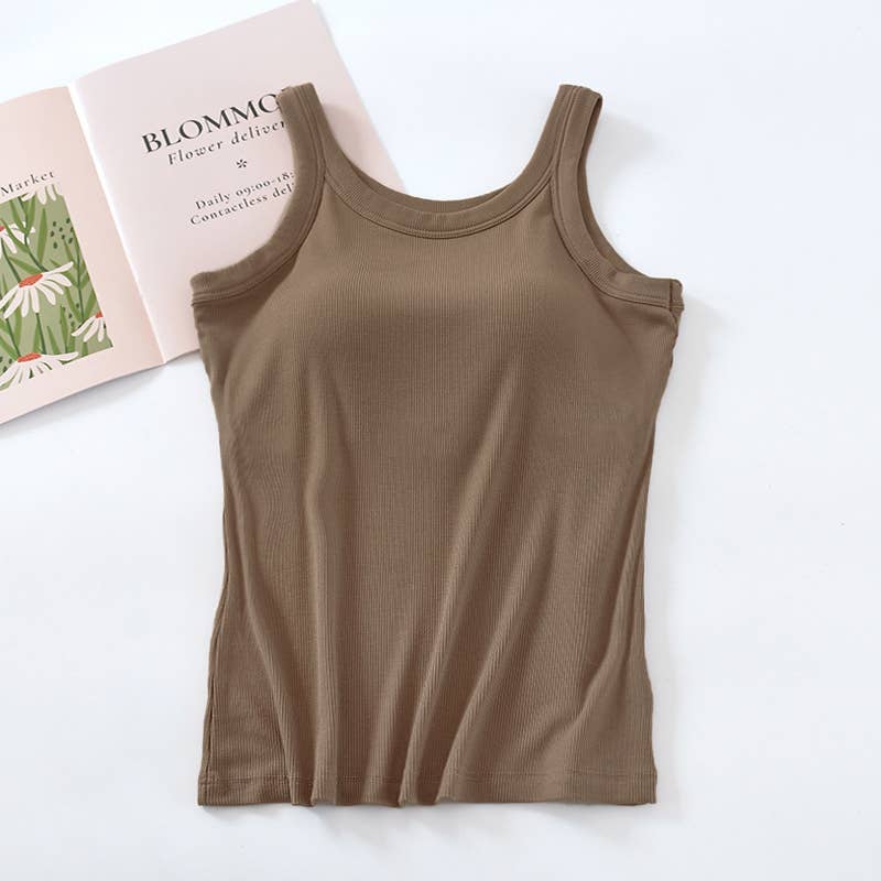Athleisure built-in bra rib tank top