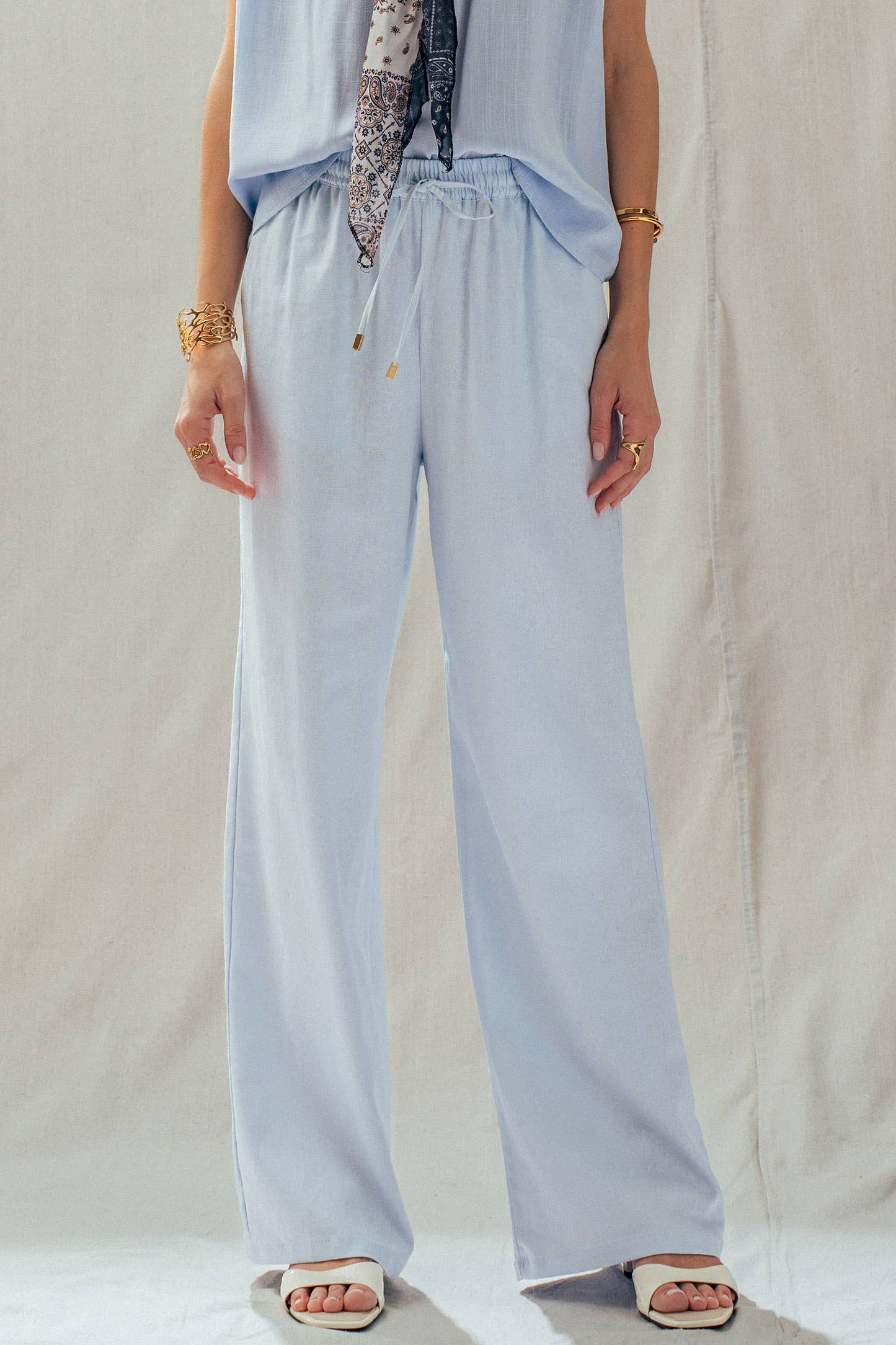 Linen Blend Wide Leg Pants Drawstring Waist