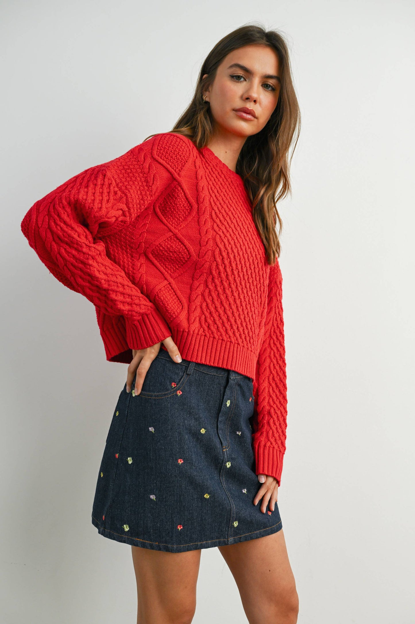 Fall Casual Solid Cable Knit Sweater - BMW7194