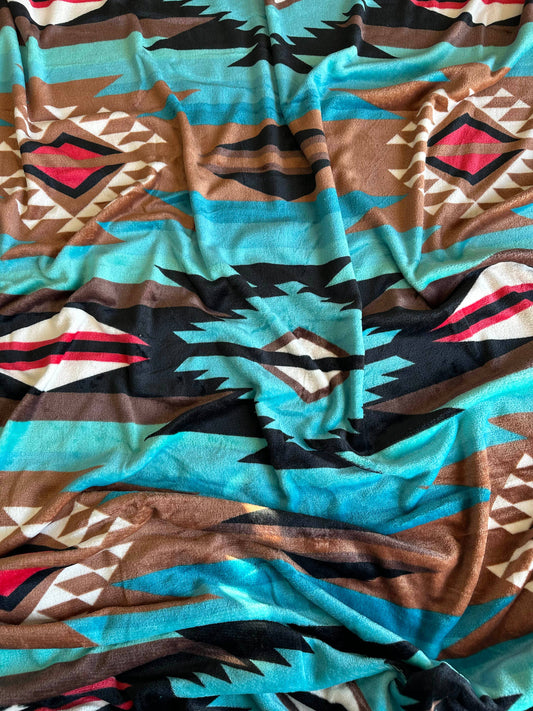 Turquoise & Brown Southwest Aztec Super Soft Plush Blanket