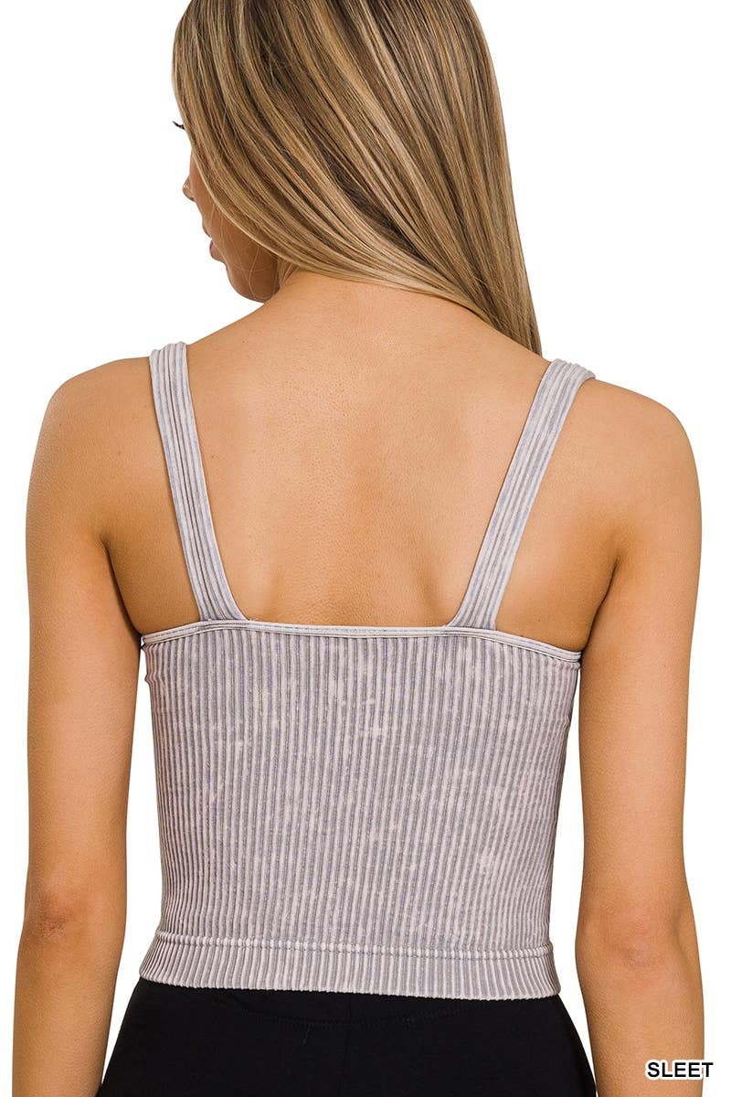 Washed Seamless Square Neck Bra Padded Tank Top