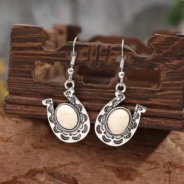 WESTERN HORSESHOE NATURAL STONE DROP EARRINGS | 40E436