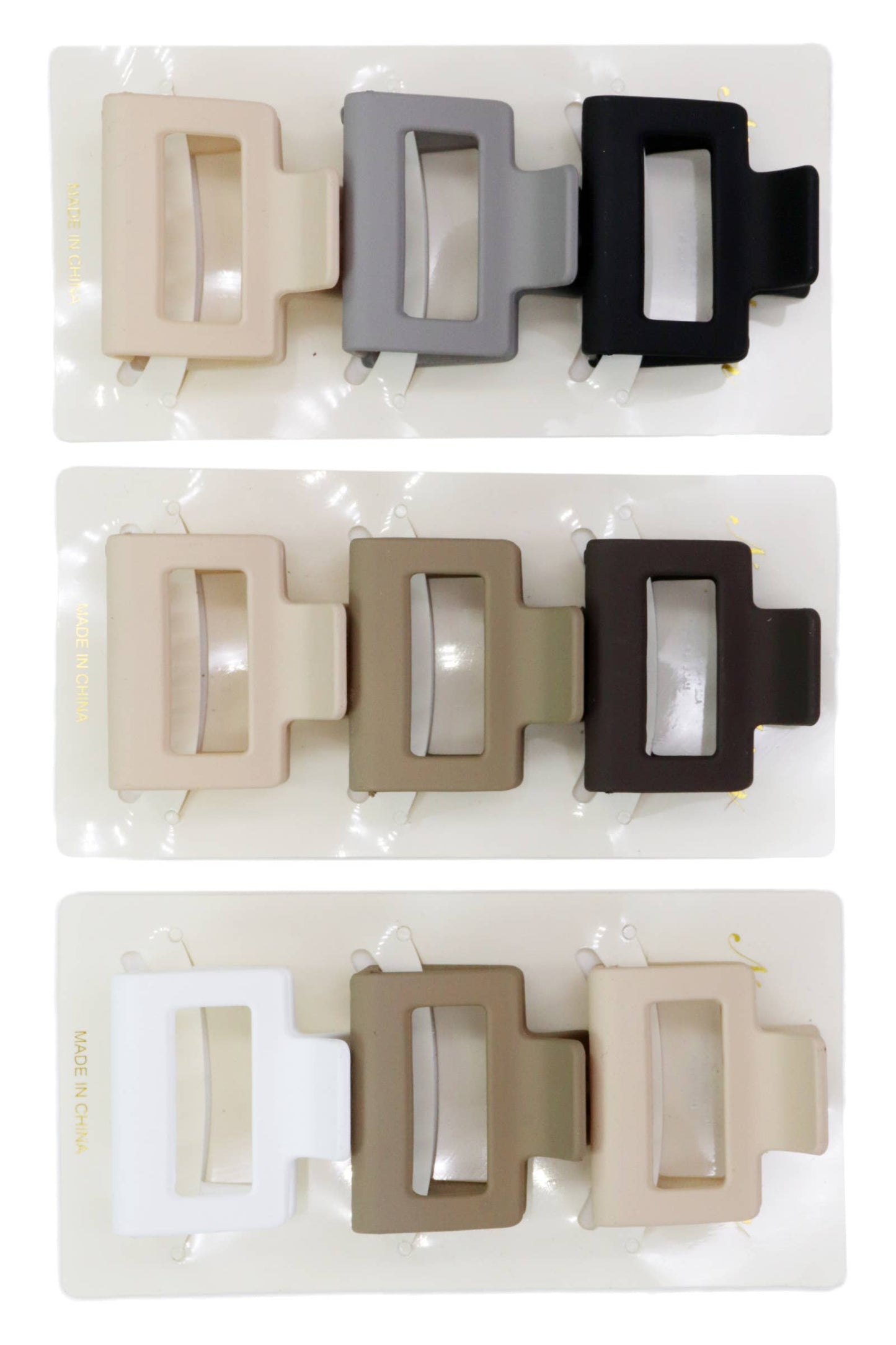 Small Cubic Matte Earth Tone Hair Claw - 3 pc/card