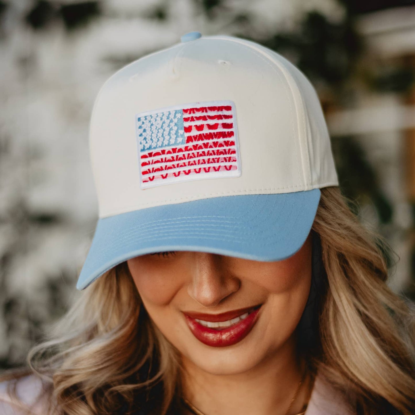 American Flag Two-Toned Fitted Hat For Graduation