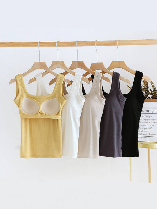 Leisure Semi Sweetheart neck Rib knit built-in bra tank top