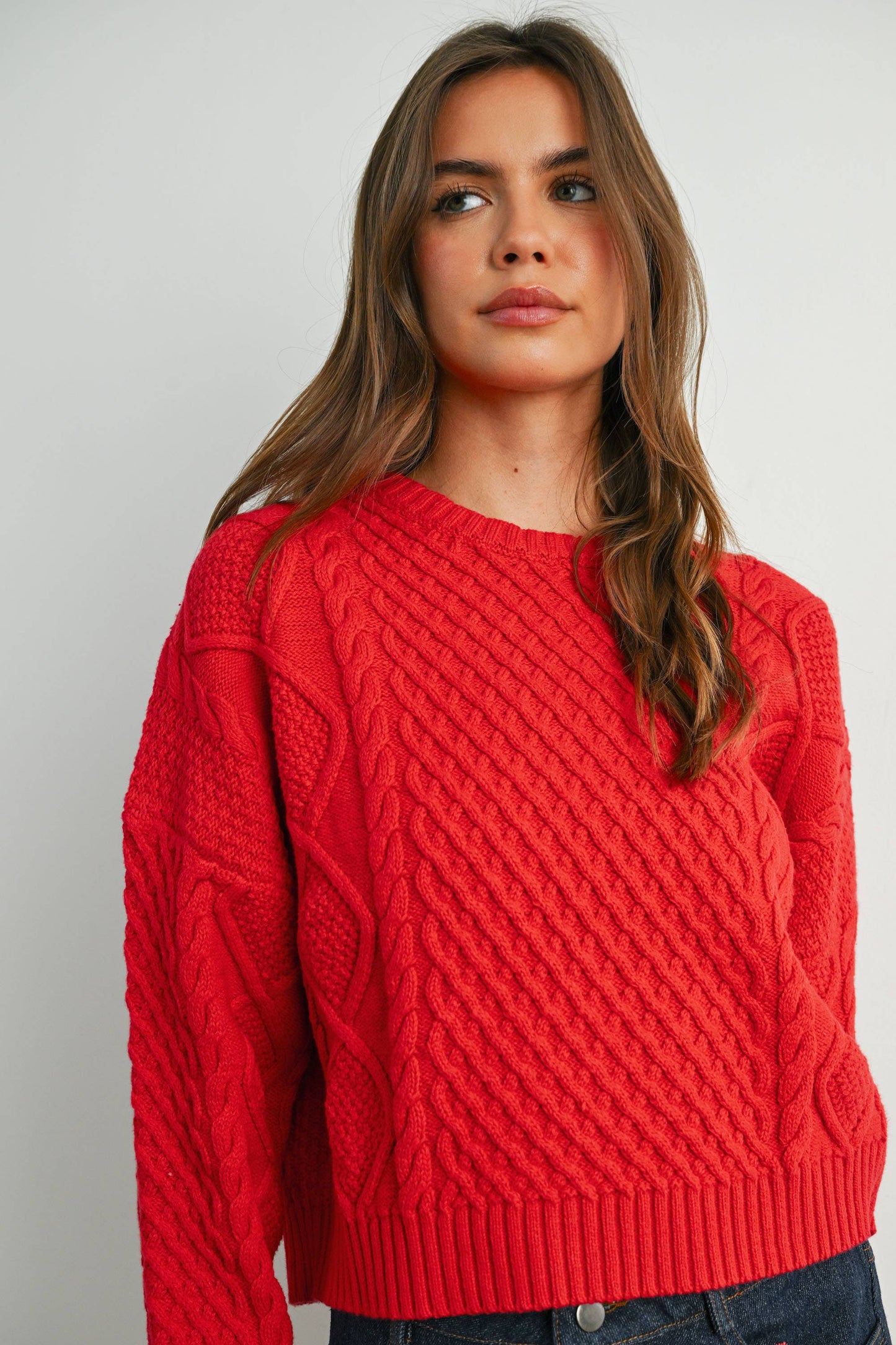 Fall Casual Solid Cable Knit Sweater - BMW7194