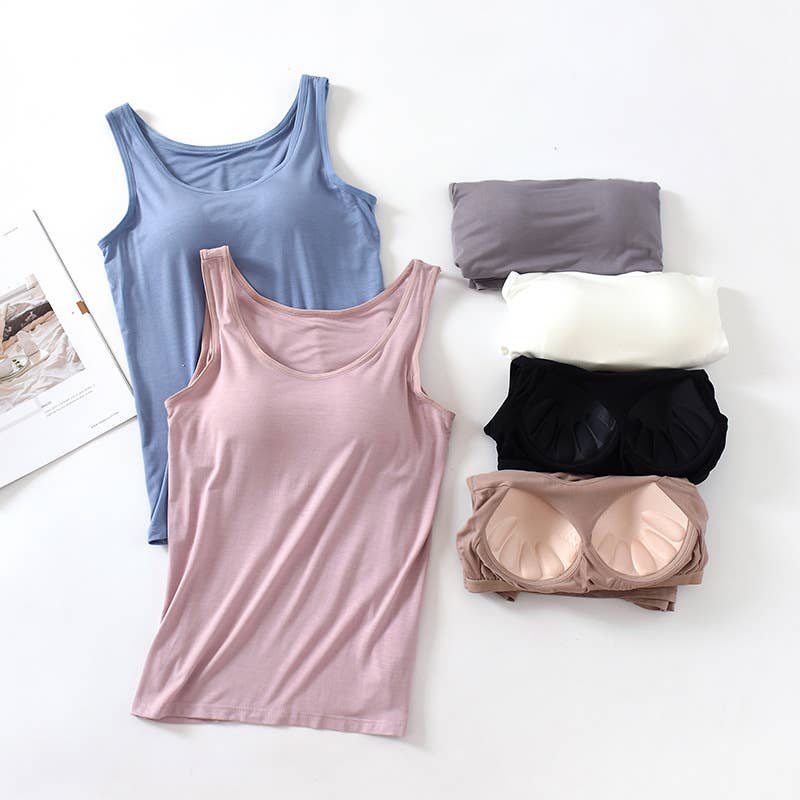Regular basic soft flowy built-in bra tank top