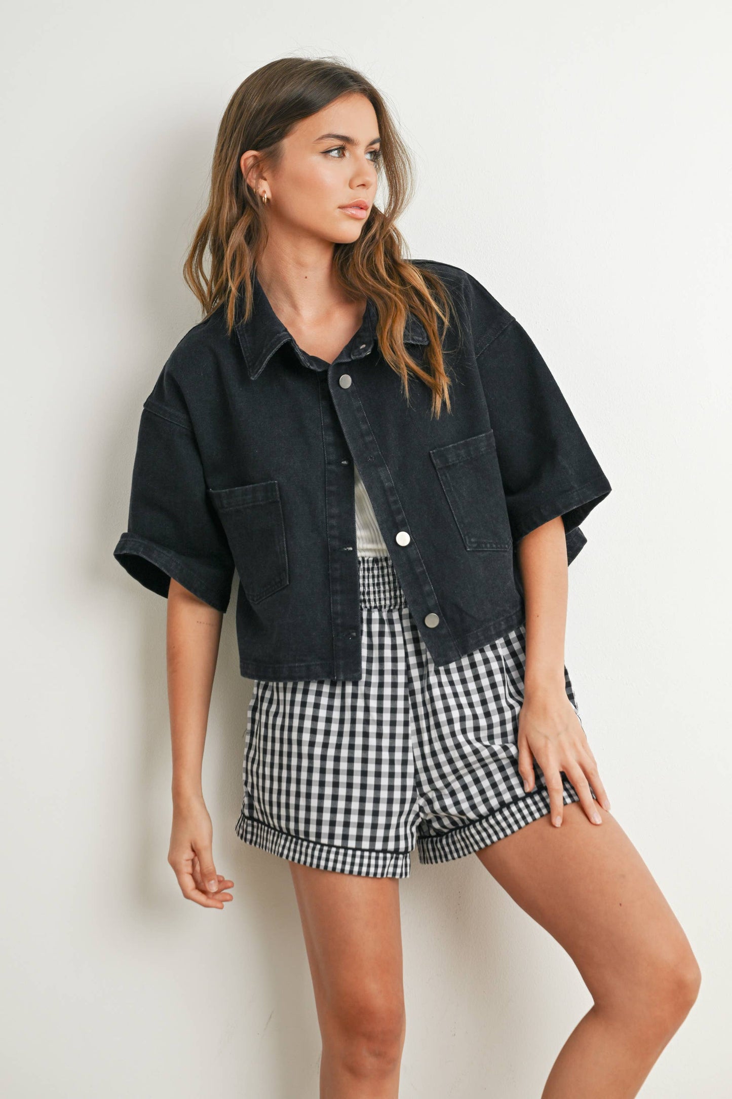Button Front Cropped Shirt -