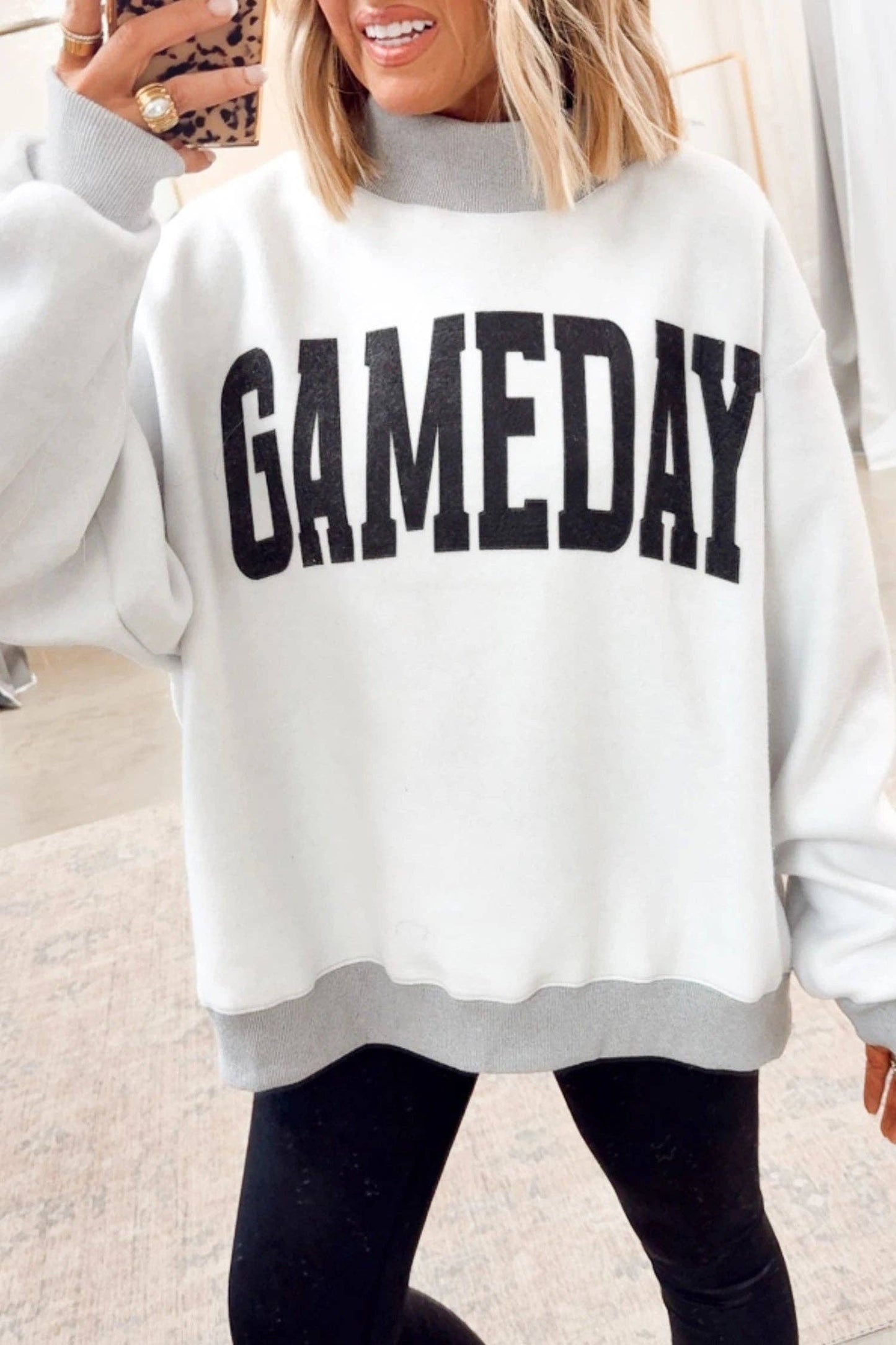 Light Grey High Neck Game Day Sweatshirt Slogan Print Tunic Top