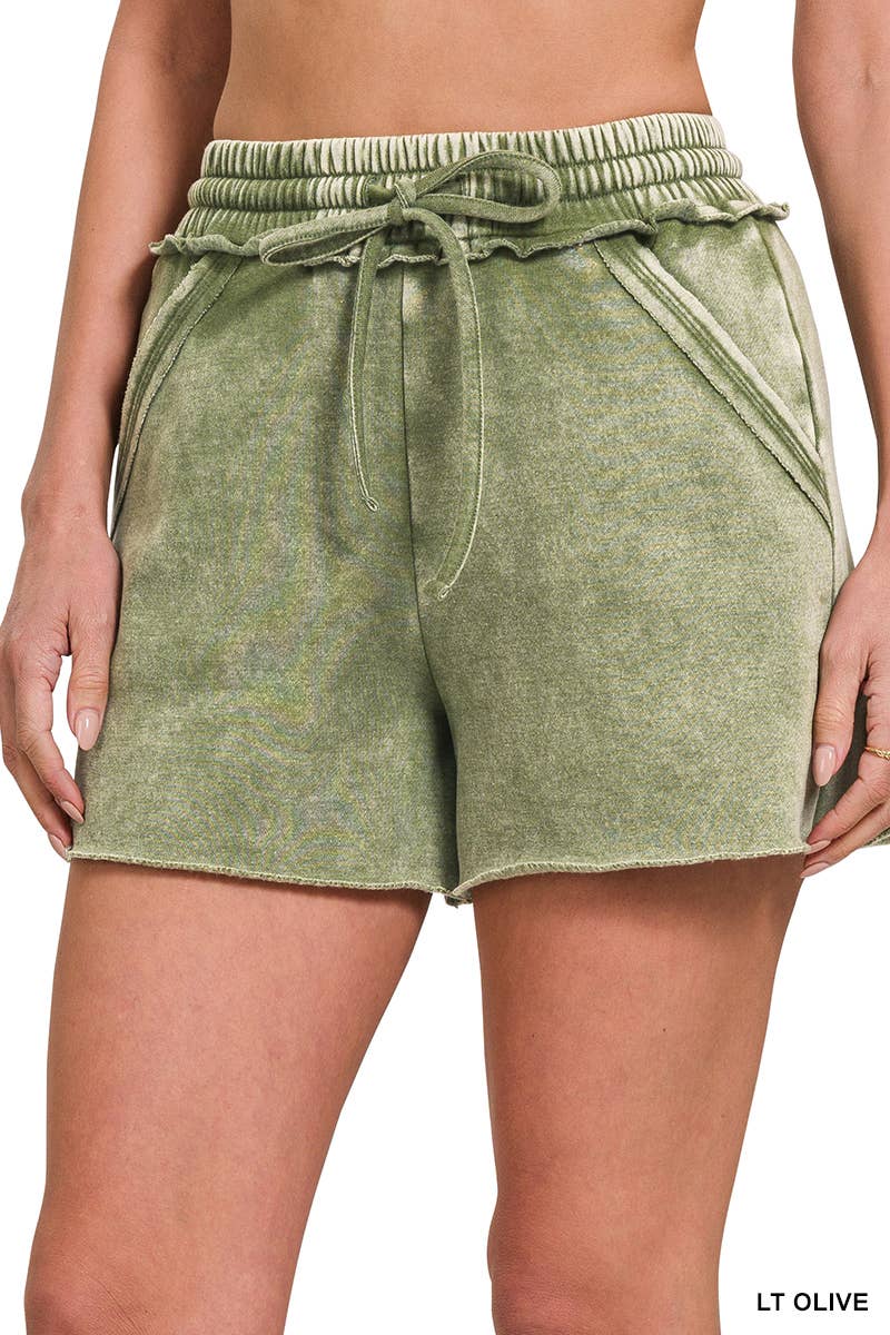 Washed Fleece Drawstring Shorts With Pockets