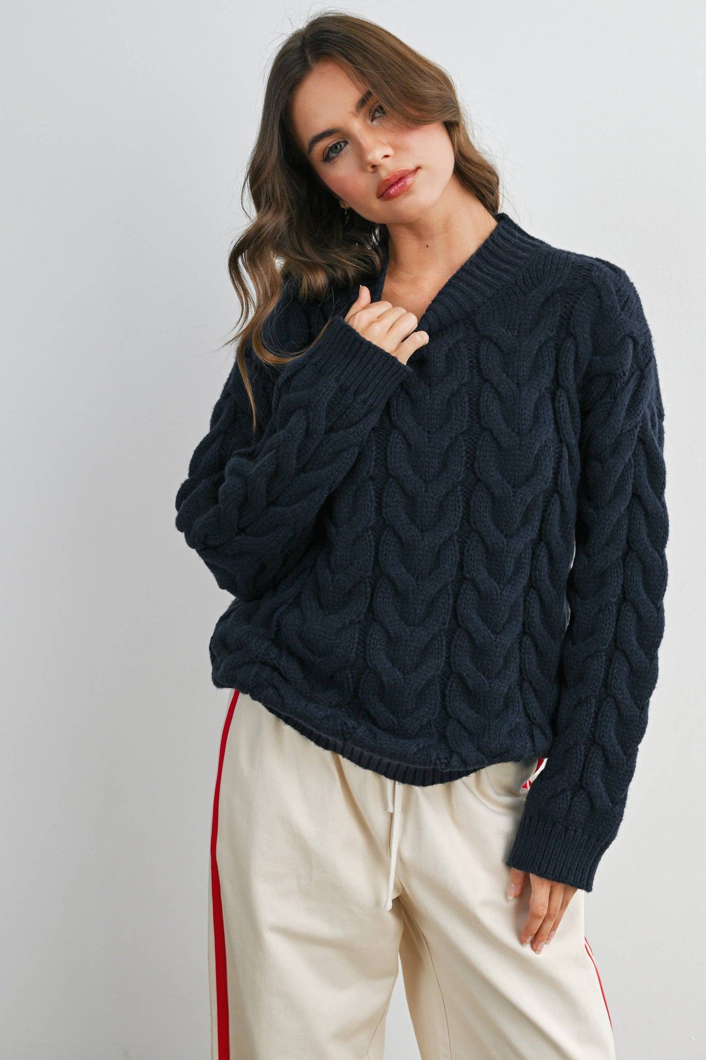 Cable-Knit Long Sleeve Sweater - BMW8100