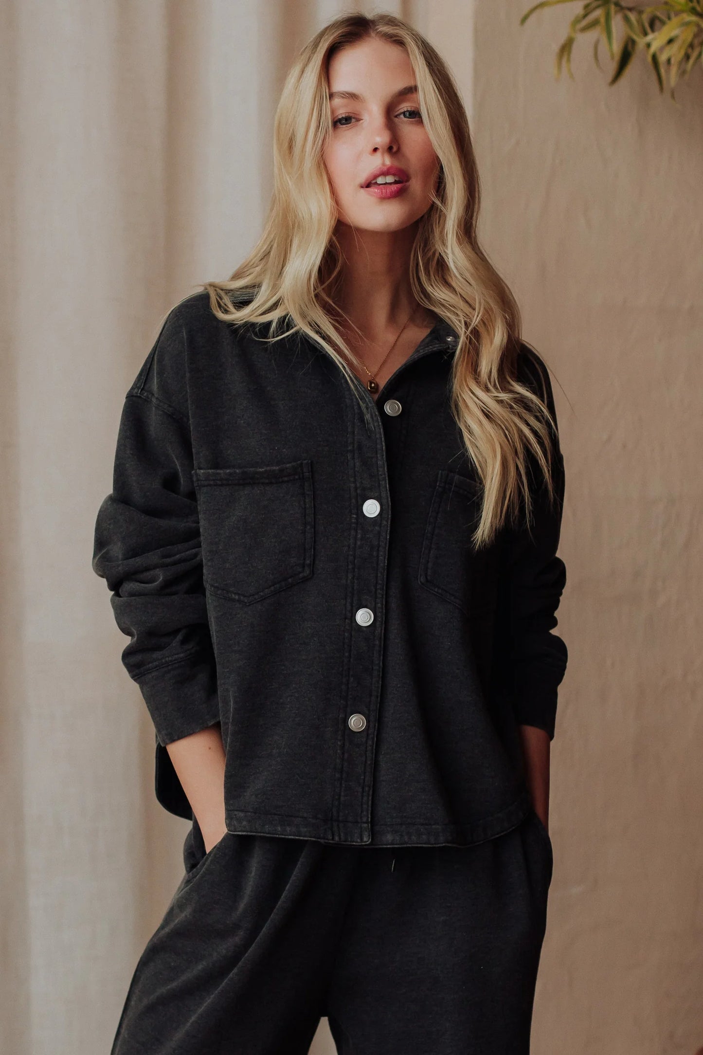 Panache - Cropped Washed Soft Button Up -