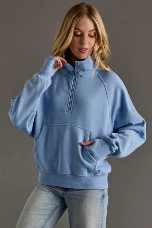 Panache-Lt. Blue Quarter Zip Sweatshirt-