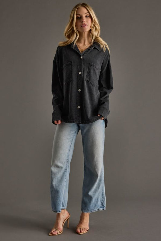 Panache- Black Washed Soft Button up-
