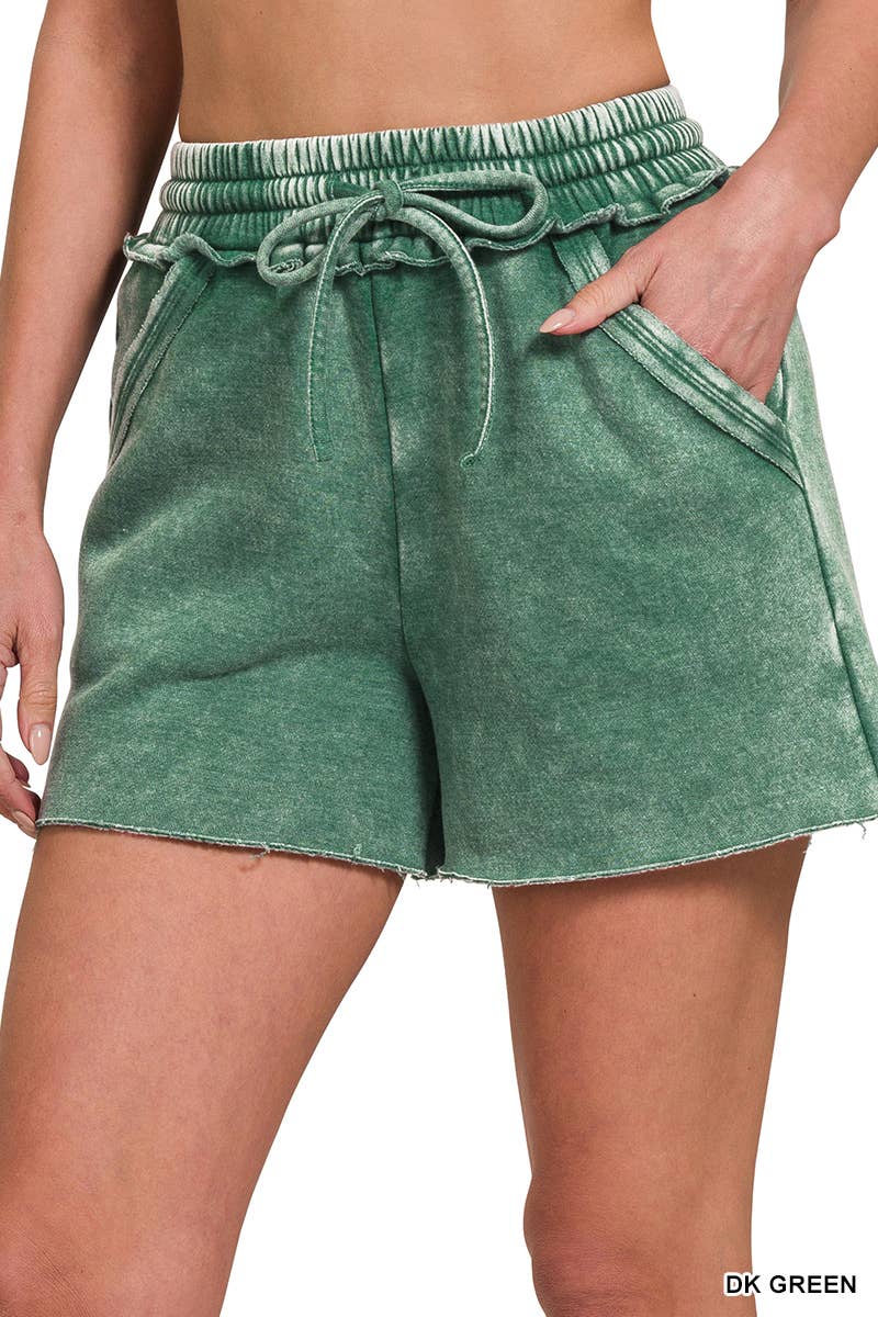 Washed Fleece Drawstring Shorts With Pockets