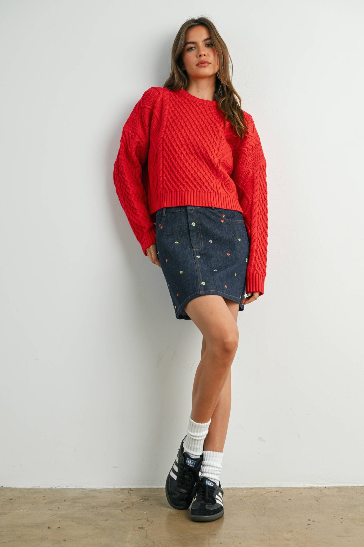 Fall Casual Solid Cable Knit Sweater - BMW7194