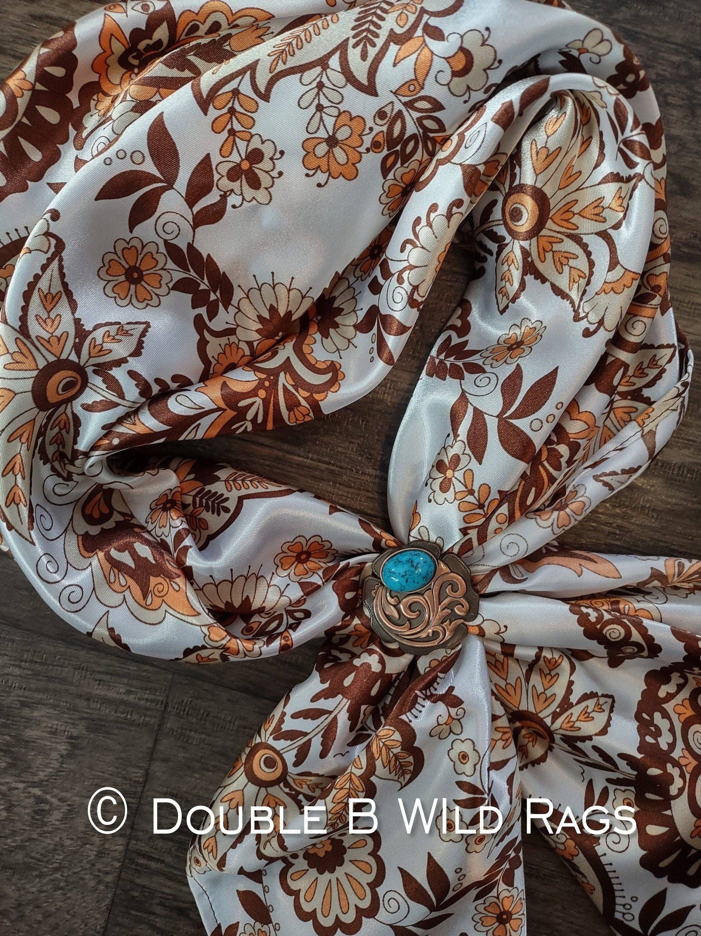 WILD RAG Vintage Paisley White, Brown, and Dark Gold Western Cowboy Neck Scarf Bandana by Double B Wild Rags
