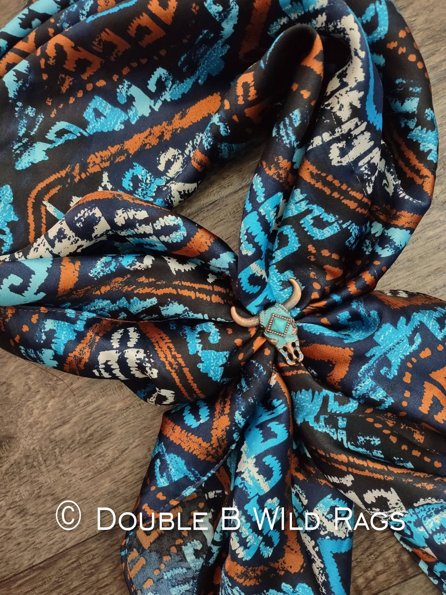 WILD RAG Tribal Aztec Turquoise, Rust Orange, White Western Cowboy Neck Scarf Bandana by Double B Wild Rags