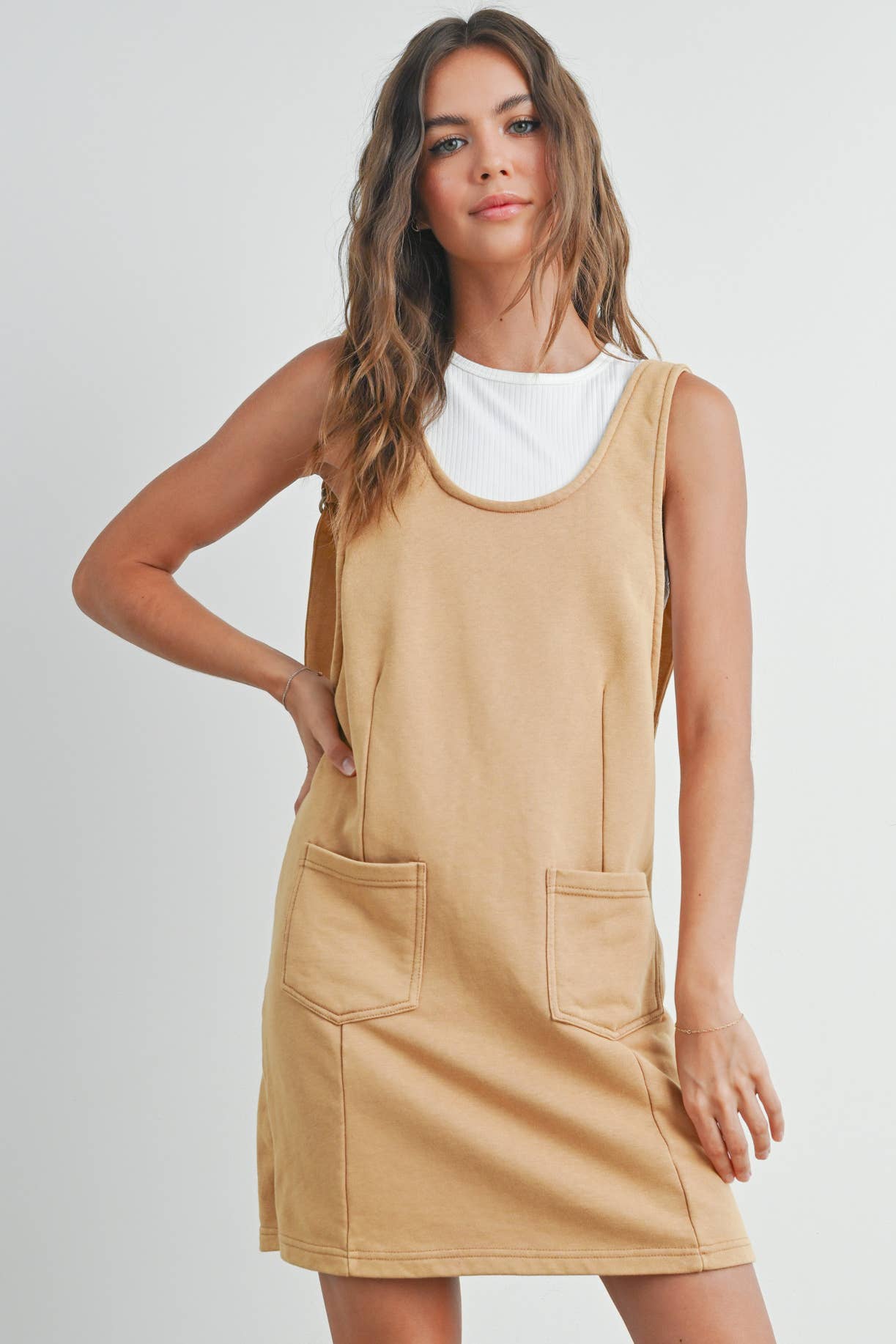 Washed French Terry Sleeveless Jumpsuit Dress -