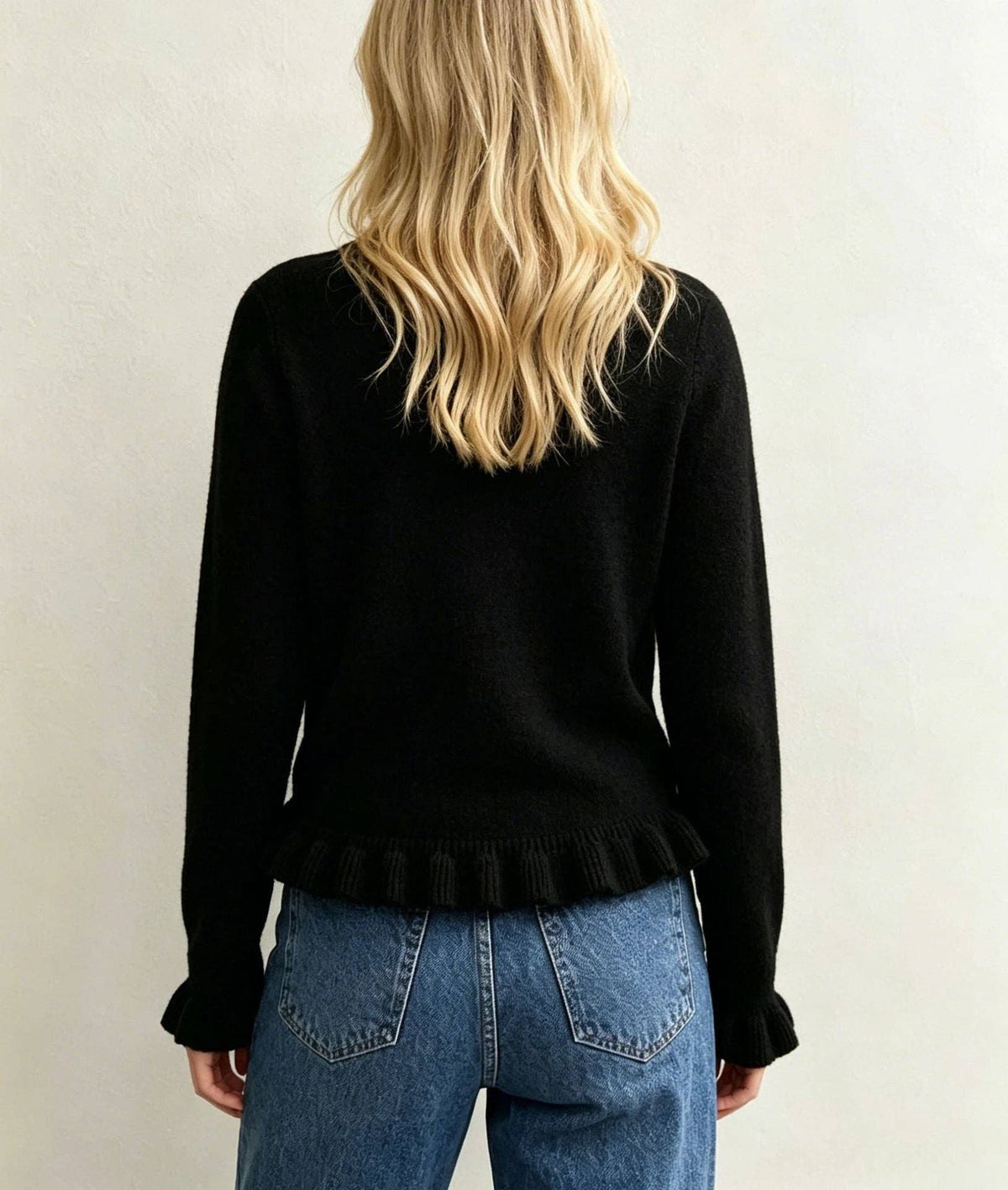 Ruffle Hem Crew Neck Long Sleeve Knit Sweater