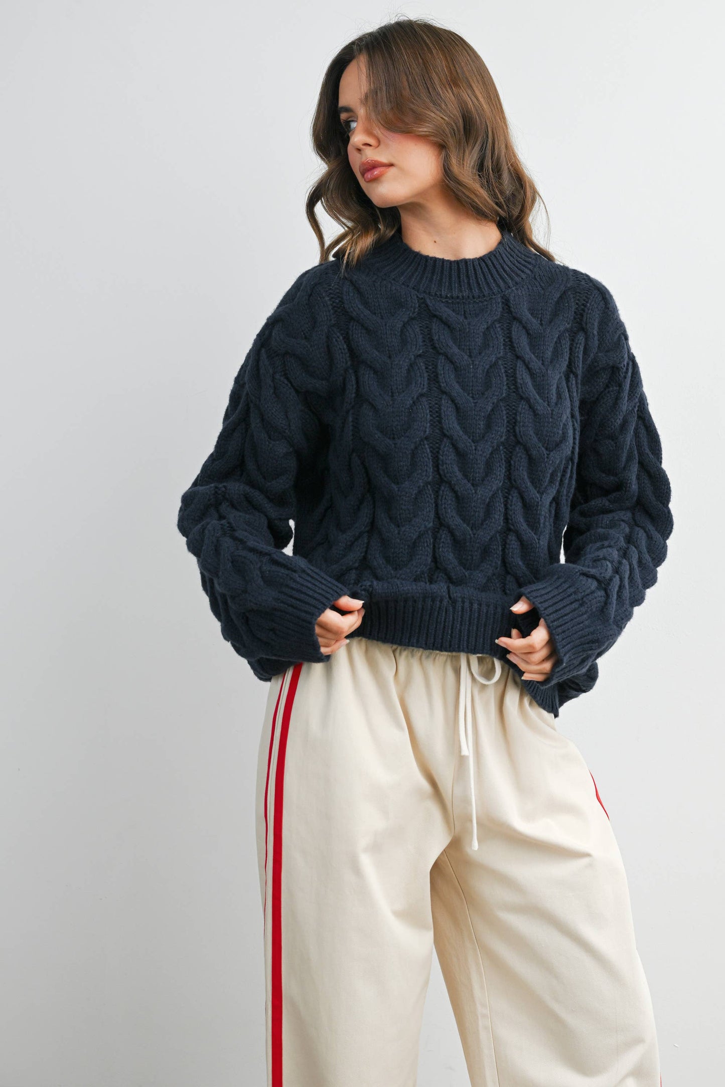 Cable-Knit Long Sleeve Sweater - BMW8100