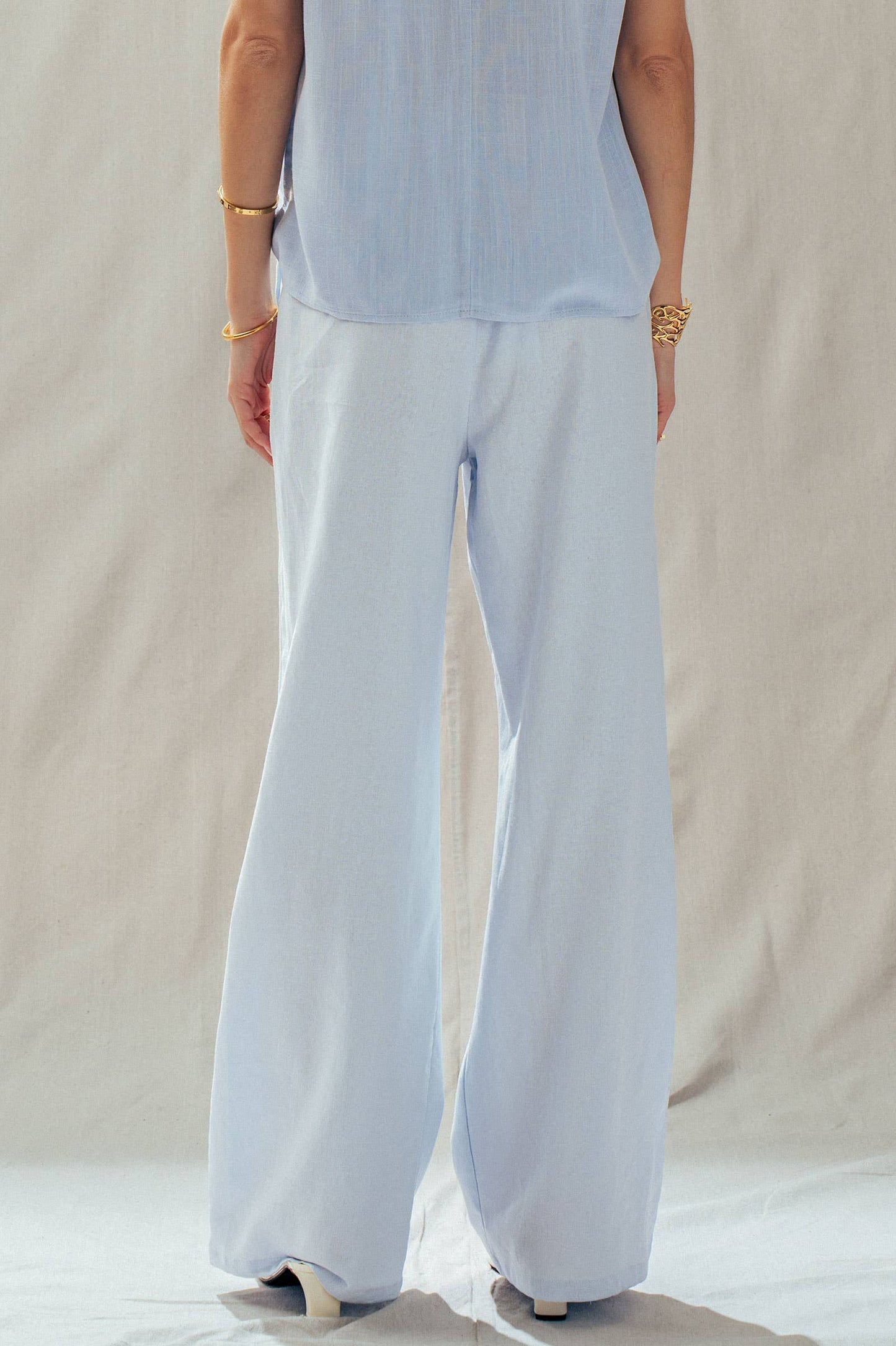 Linen Blend Wide Leg Pants Drawstring Waist