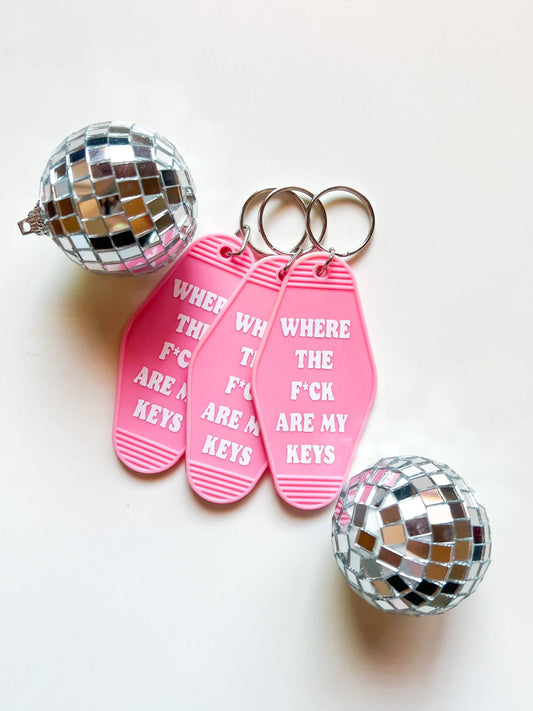 Where The F Are My Keys - Motel Keychain - Pink Fun Retro Key