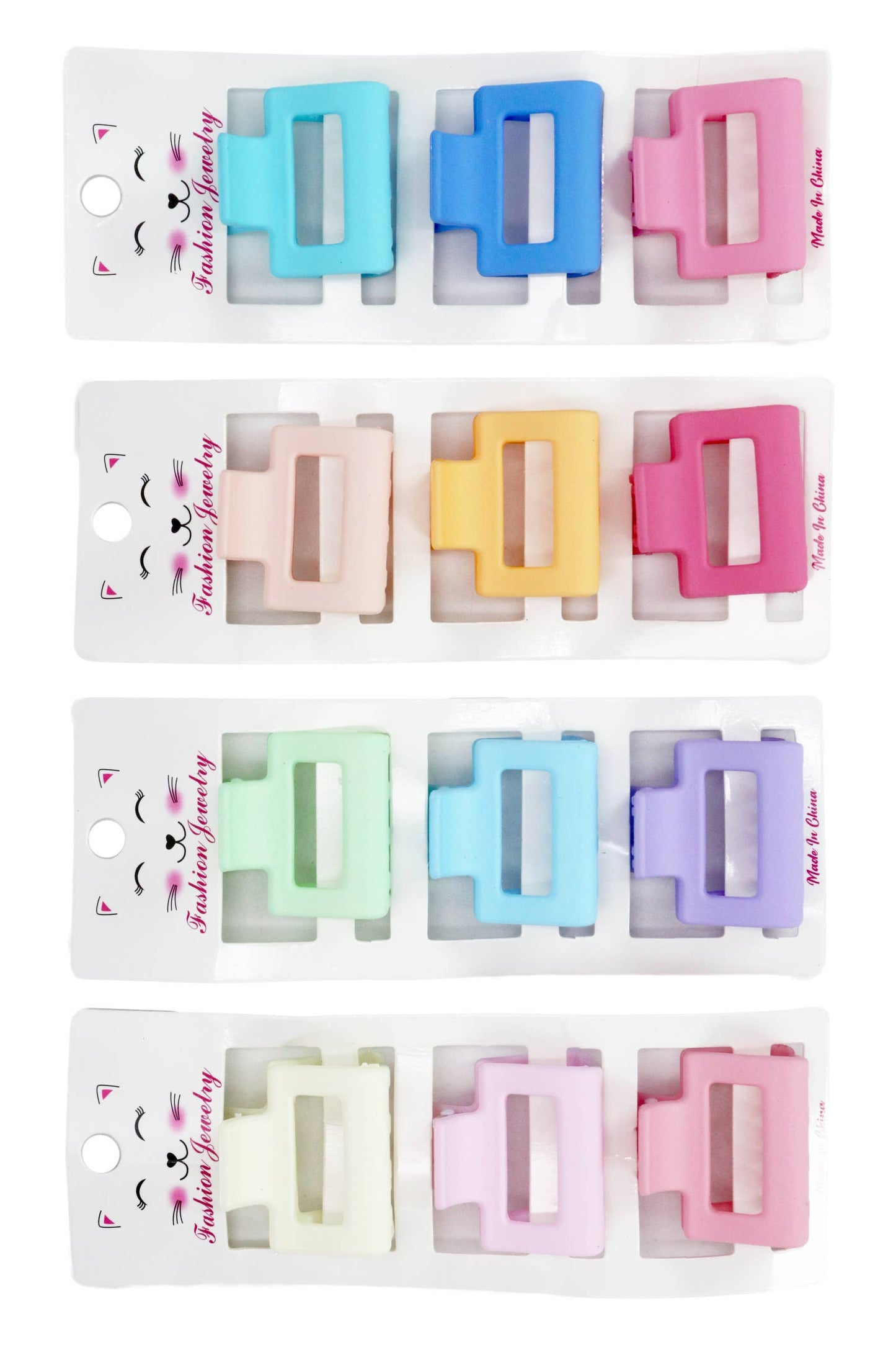 Mini Cubic Matte Pastel Hair Claw - 3 pcs/card