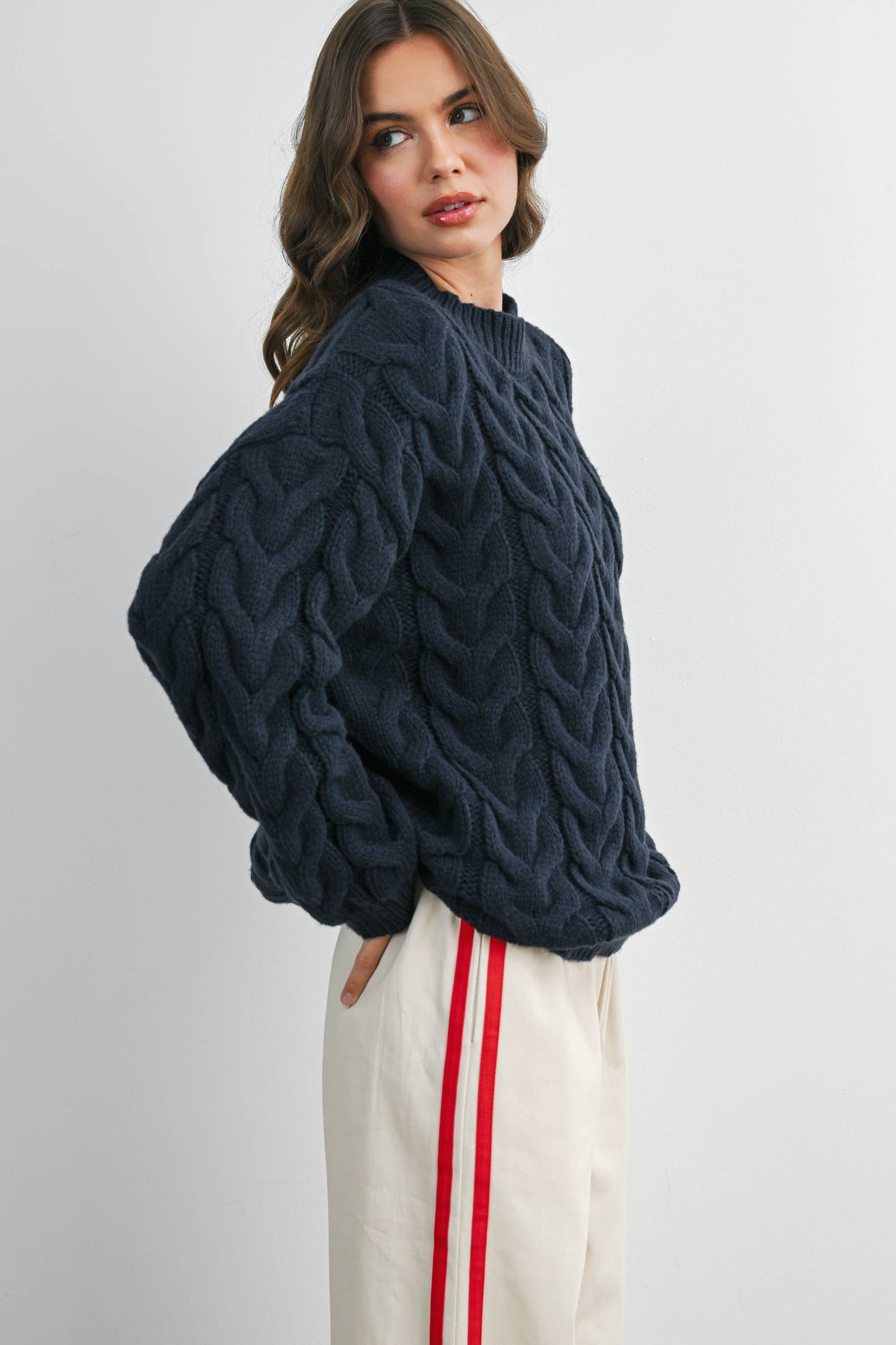 Cable-Knit Long Sleeve Sweater - BMW8100