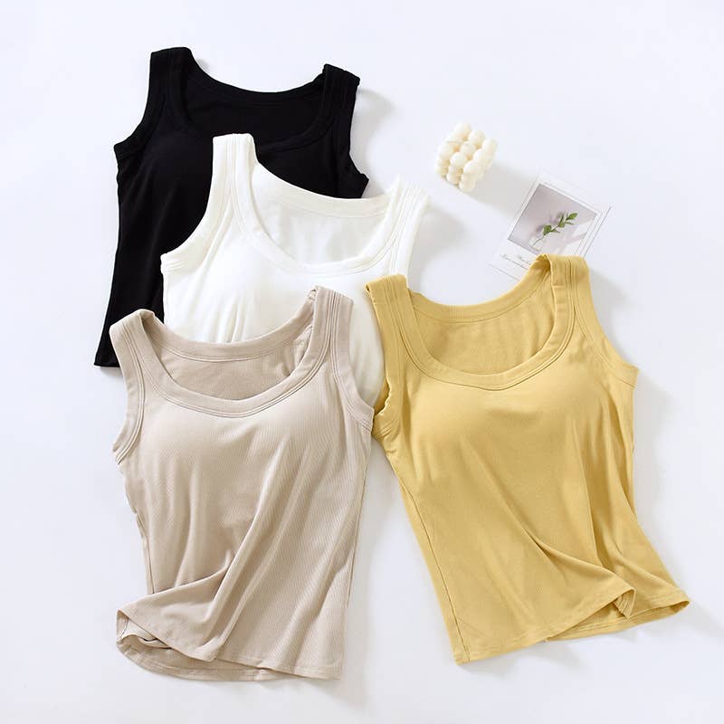 Semi sweetheart built-in bra rib knit basic tank top